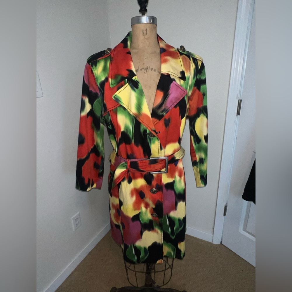 Vibrant Multicolor Watercolor Trench Coat & Matching Purse!